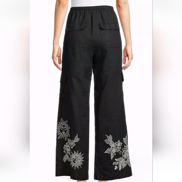 Johnny Was Addison Embroidered Wide-Leg Linen Pants. MSRP $248. Size M - Picture 6 of 12